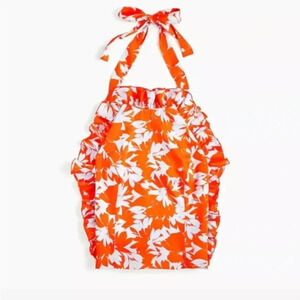 Floral Halter Top - Orange and White